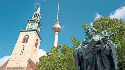 Gewöhnlich ist Martin Luther vor allem vor der Marienkirche präsent. Während des Kirchentages wird er für Hunderttausende im Mittelpunkt stehen. 
