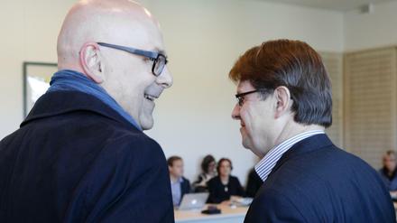Ministerpräsident Torsten Albig (l.) und SPD-Landeschef Ralf Stegner am Dienstag bei der ersten Sitzung der neuen Landtagsfraktion.