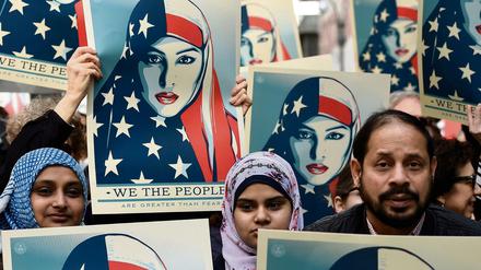 Eine Demonstration gegen den als "Muslim Ban" bekannt gewordenen Einreisestopp der US-Regierung im Februar.