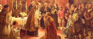 Als Brandenburg protestantisch wurde. Am 1. November 1537 empfing Kurfürst Joachim II. in der Spandauer Nikolaikirche das Abendmahl „in beiderlei Gestalt“. Das von dem Historienmaler Carl Röhling 1913 geschaffene Gemälde hängt in dem Spandauer Kirchengebäude. 