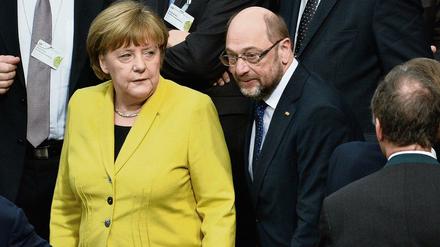 Bundeskanzlerin Angela Merkel (CDU) und SPD-Kanzlerkandidat Martin Schulz bei der Bundespräsidentenwahl.