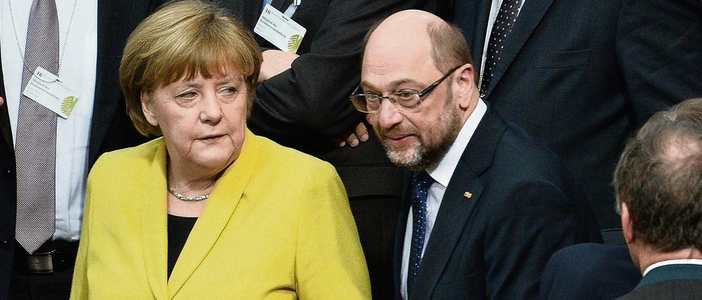 Bundeskanzlerin Angela Merkel (CDU) und SPD-Kanzlerkandidat Martin Schulz bei der Bundespräsidentenwahl.