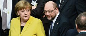 Bundeskanzlerin Angela Merkel (CDU) und SPD-Kanzlerkandidat Martin Schulz bei der Bundespräsidentenwahl.