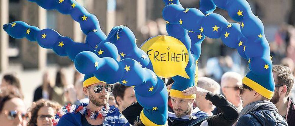 Vom Behagen in der Kultur. Teilnehmer einer Demonstration der „Pulse of Europe“-Bewegung im März vor dem Kölner Dom.