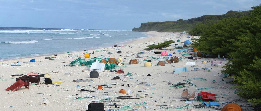 Plastikmüll sammelt sich am Strand der Insel Henderson im Südost-Pazifik nahe Neuseeland an. 