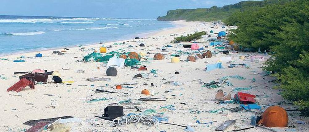 Kein Mensch lebt hier, und doch liegen Tonnen von Plastikmüll am Strand.