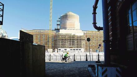 Schlossbaustelle. So sah die eingerüstete Kuppel Ende Januar aus.