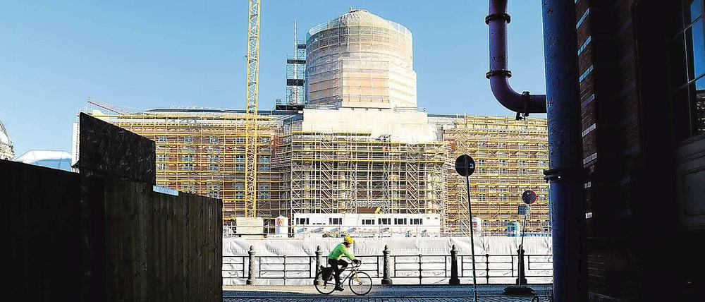 Schlossbaustelle. So sah die eingerüstete Kuppel Ende Januar aus.
