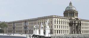 Die Westfassade der Schloss-Replik nach den Plänen von Franco Stella: mit Kuppel samt Laterne und Kreuz.