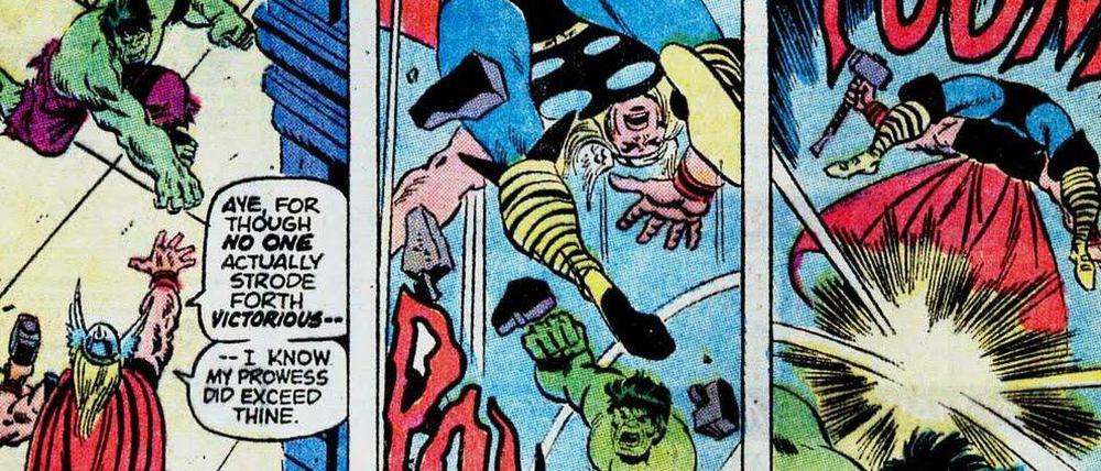 Schulhof-Beef? Eine Szene aus "The Defenders" #10 aus dem Jahr 1973 von Steve Englehart und Sal Buscema.