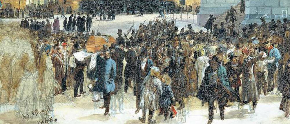Die Revolution ist tot. Beerdigung der Märzgefallenen in Berlin, Gemälde von Adolph Menzel.