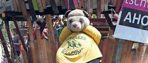 Ihre Gallionsfigur, den Panda, haben die Crewmitglieder der Anarche bei allen Fahrten an Board.