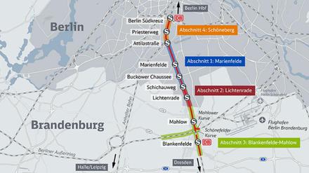 Die Dresdner Bahn. Zur besseren Ansicht klicken Sie bitte auf das rote Kreuz.