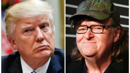 Arbeitet sich an Trump ab: Der Dokumentarist Michael Moore (r) hat nun eine Trump-kritische Enthüllungsplattform eingerichtet.