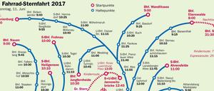 Vorfahrt für Zweiräder: Hier führt am Sonntag die Sternfahrt durch Berlin. Für Komplett-Ansicht auf das +-Symbol klicken.