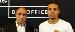 Arthur Abraham (links) und Chris Eubank jr. bei der Pressekonferenz in Berlin.