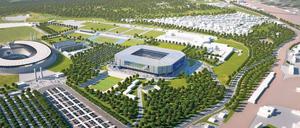 Die Siedlung Olympiapark, 1975 für Offiziere der britischen Streitkräfte gebaut, liegt in der Bildmitte. 