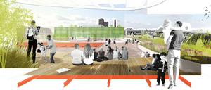 Eine Simulation zeigt die Dachterrasse des neuen Areals in Neukölln.