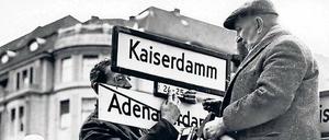 Das Ende der Kurzzeitbenennung des Kaiserdamms nach dem ersten deutschen Bundeskanzler 1968.