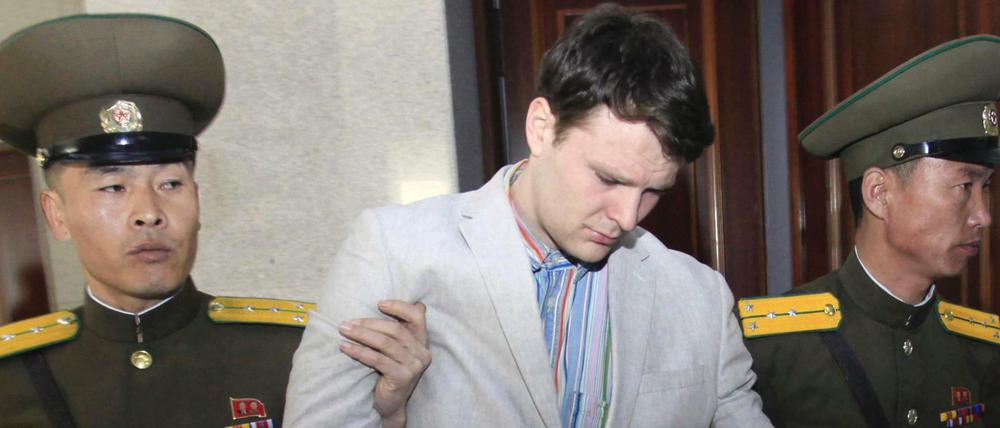 Der US-Bürger Otto Warmbier im März 2016 in einem Gericht in Pjöngjang, Nordkorea.