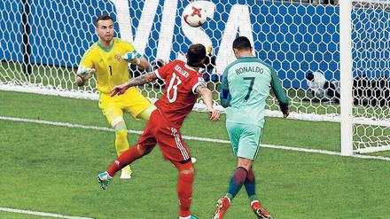 Per Kopfball zum Sieg. Cristiano Ronaldo trifft zum 1:0. 