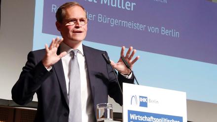 Michael Mueller, Berlins Regierender Bürgermeister, beim "Wirtschaftspolitischen Frühstück" der Berliner IHK am Montag.