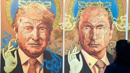 Wie ähnlich sie sich sind. Trump und Putin in Porträts des nepalesischen Künstlers Sunil Sidgel.