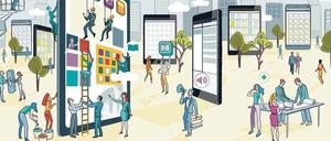 Völlig vernetzt. In der Smart City bewegt sich die Stadtgesellschaft durch einen endlosen Informations- und Datenstrom.