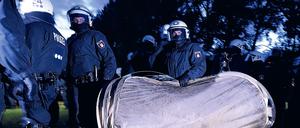 Polizisten räumen das Protestcamp im Hamburger Elbpark.
