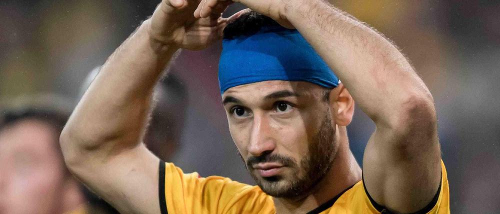 In der vergangenen Saison überzeugte Akaki Gogia im Trikot von Dynamo Dresden – normalerweise ohne Kopfverband. 