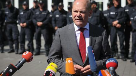 Hamburgs Bürgermeister Olaf Scholz gibt nach dem G20-Gipfel ein Statement ab. 