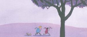 „Weißt du noch, wie die Raben über uns gelacht haben ...?“ Eine Szene aus dem Buch von Jutta Bauer und Zoran Drvenkar. 