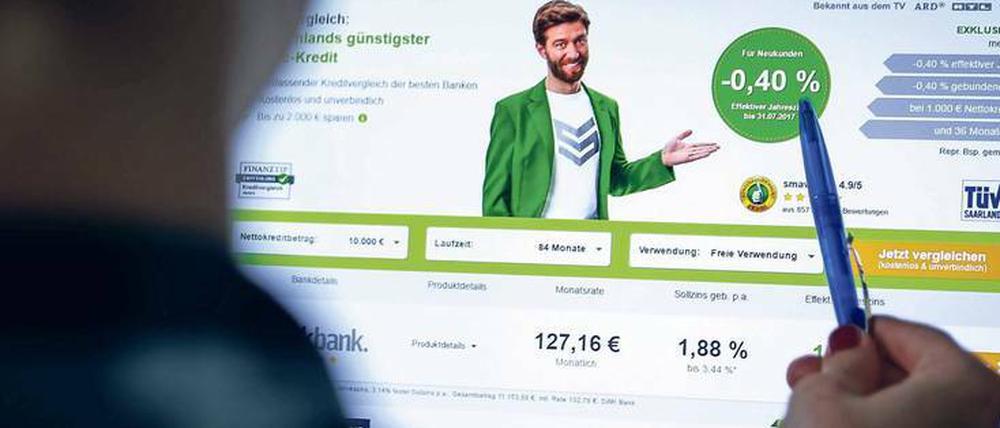 Die Online-Plattform Smava bietet im Internet einen Ratenkredit mit einem Negativzins von minus 0,40 Prozent.