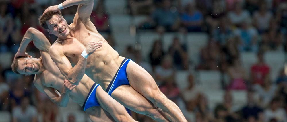 Patrick Hausding (vorne) und Sascha Klein aus Deutschland in Aktion. Sie gewinnen die Bronzemedaille.