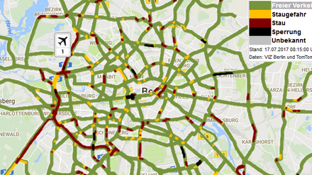 Lange Staus auf Avus, A100 und A111. So sah es um 8.15 Uhr aus.