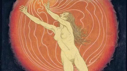 Freikörperkultur. Das dritte Bild aus dem fünfteiligen Fidus-Zyklus "Tempeltanz der Seele" (um 1910).