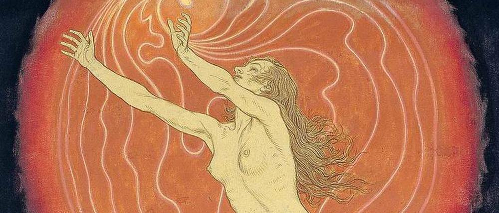 Freikörperkultur. Das dritte Bild aus dem fünfteiligen Fidus-Zyklus "Tempeltanz der Seele" (um 1910).