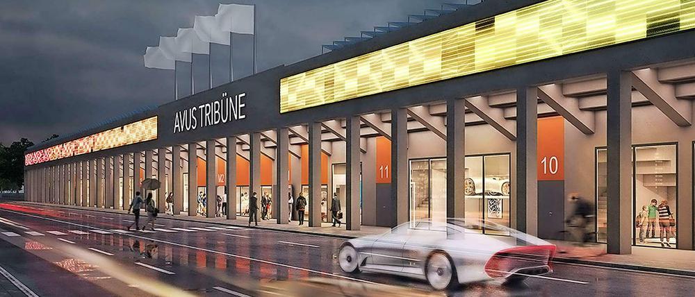 Leuchtende Vision. Am Tribüneneingang sind große Fenster und eine nächtliche Illumination geplant.