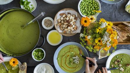 Alles grünt. Die Rezepte reichen von asiatischen Sommerrollen bis deutscher Erbsensuppe.