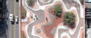 Wie gemalt. Blick auf den ornamentalen Dachgarten der Banco Safra in São Paulo, gestaltet von Roberto Burle Marx. 