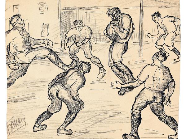 Ballgefühl. Fritz Aschers "Fußballspieler" (Ausschnitt) aus dem Jahr 1916.
