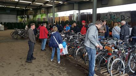 Vor der Auktion können die Räder in einer Lagerhalle begutachtet werden. 