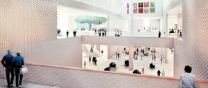 Kulturscheune. Innenansicht des siegreichen Wettbewerbsentwurfs aus dem Büro von Herzog & de Meuron.