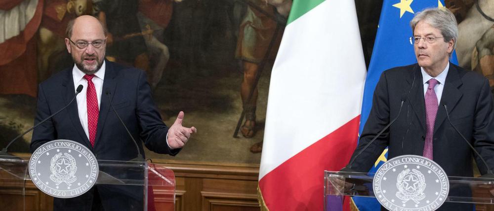 SPD-Kanzlerkandidat Martin Schulz (l.) und Italiens Ministerpräsident Paolo Gentiloni.