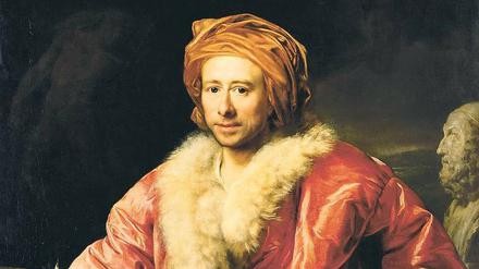 Johann Joachim Winckelmann, porträtiert von Anton von Maron 1768 (Ausschnitt). Das Bild gehört der Klassik Stiftung Weimar.