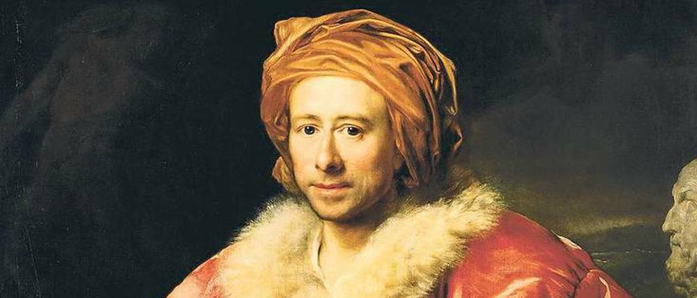 Johann Joachim Winckelmann, porträtiert von Anton von Maron 1768 (Ausschnitt). Das Bild gehört der Klassik Stiftung Weimar.