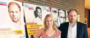 Listenplätze 2 und 1. Daniela Kluckert und Christoph Meyer am Dienstagabend in der PanAm-Lounge bei der Präsentation der Wahlkampagne. 