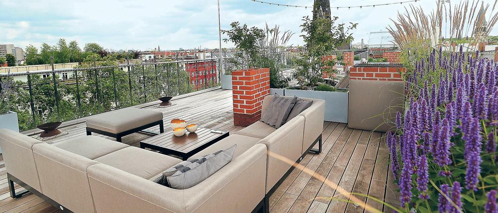 Auf festen Planken. Pflanzkübel zieren die Dachterrasse der aus Hamburg zugezogenen Familie Holthausen.