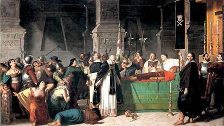 Atahualpa, der letzte Herrscher des Inkareichs, nach seiner Hinrichtung 1533 durch die Spanier. Gemälde aus dem 19. Jahrhundert von Luis Montero.