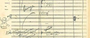 Handschrift und Drama. Eine Partiturseite aus Puccinis „La Bohème“, mit Mimìs Tod, erkennbar am Totenkopf. Die Autografe werden jetzt digital aufbereitet. 